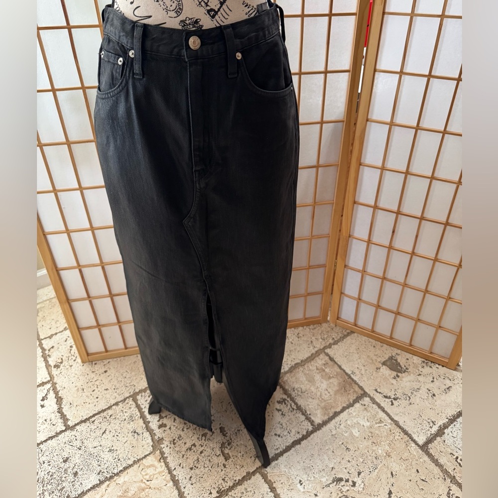 NWOT Etica Black Coated Denim Skirt Size S
